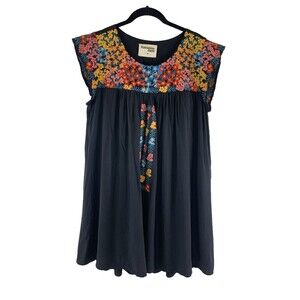 Savanna Jane Mini Dress Multi Floral Embroidered Ruffle Sleeve Tunic Size Medium